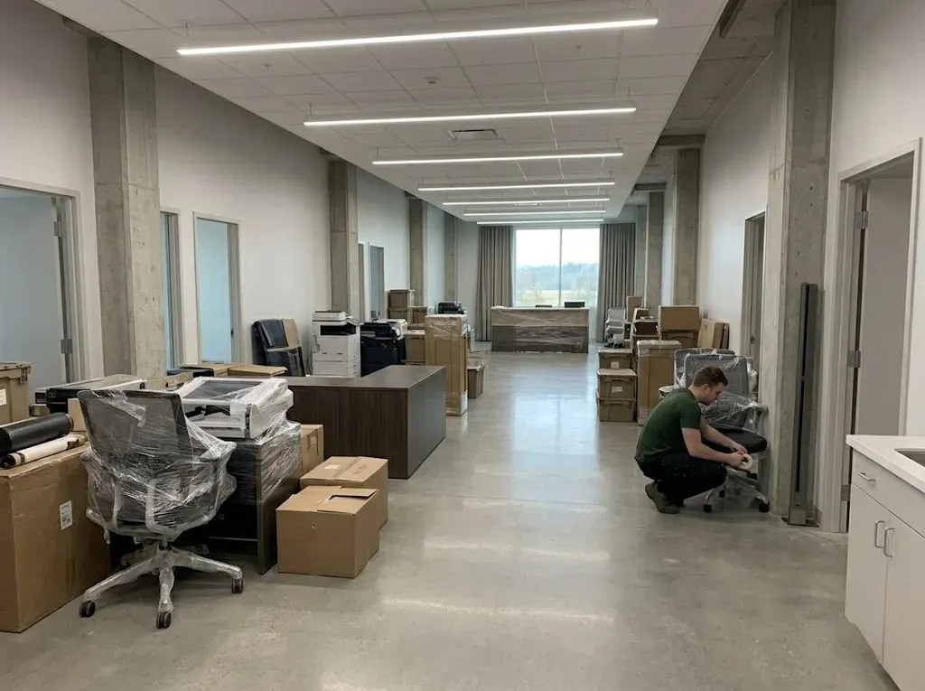 Professional packing of office and home equipment using protective wrap