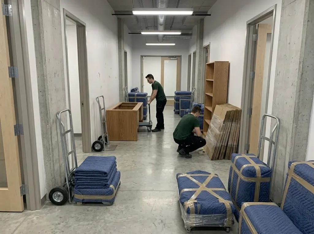 Stacked cardboard panels and protected furniture ready for transport in Richmond Hill
