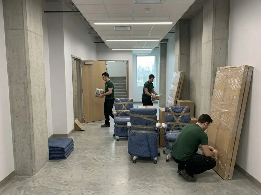 Professional packing team coordinating an office relocation